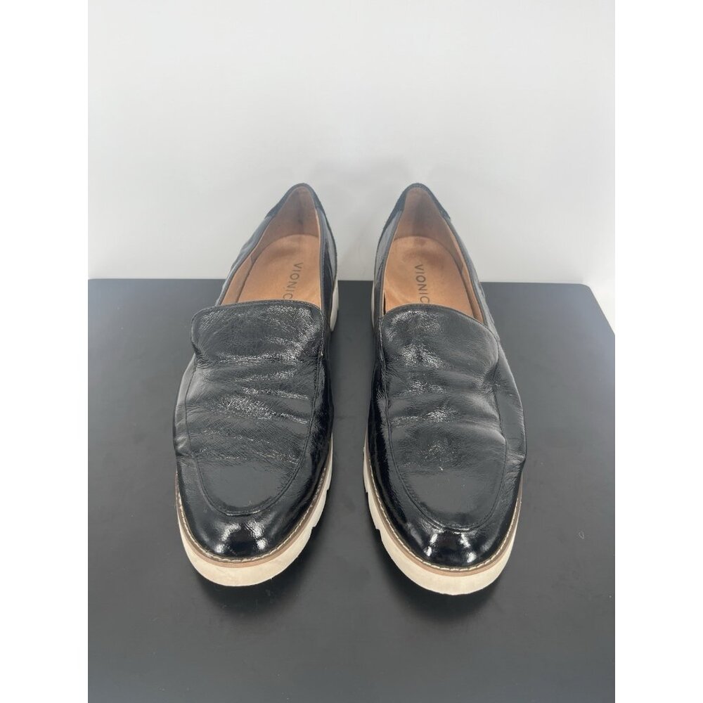 Vionic KENSLEY Black Crinkled Patent Leather Almond Toe Slip On Loafers Size 11